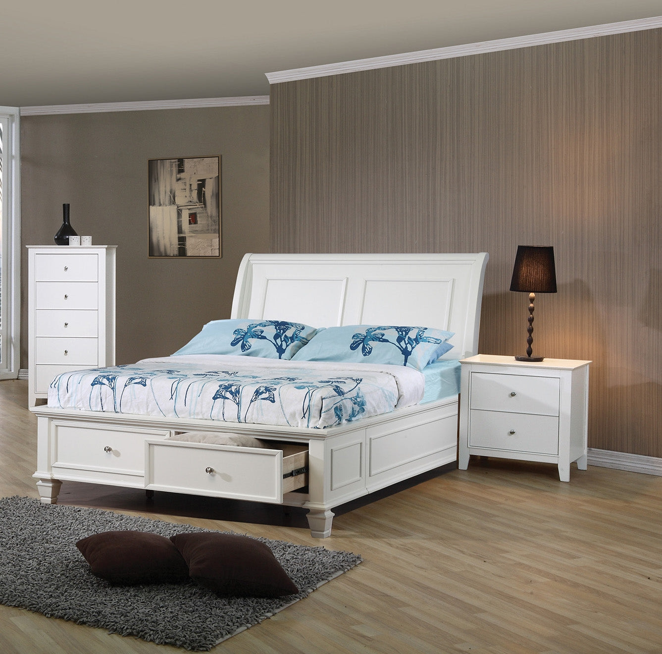Snow Cottage Style Bright White Full Storage Bed