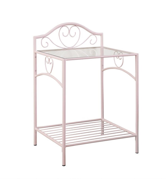 Massi 1-Shelf Nightstand With Glass Top Powder Pink