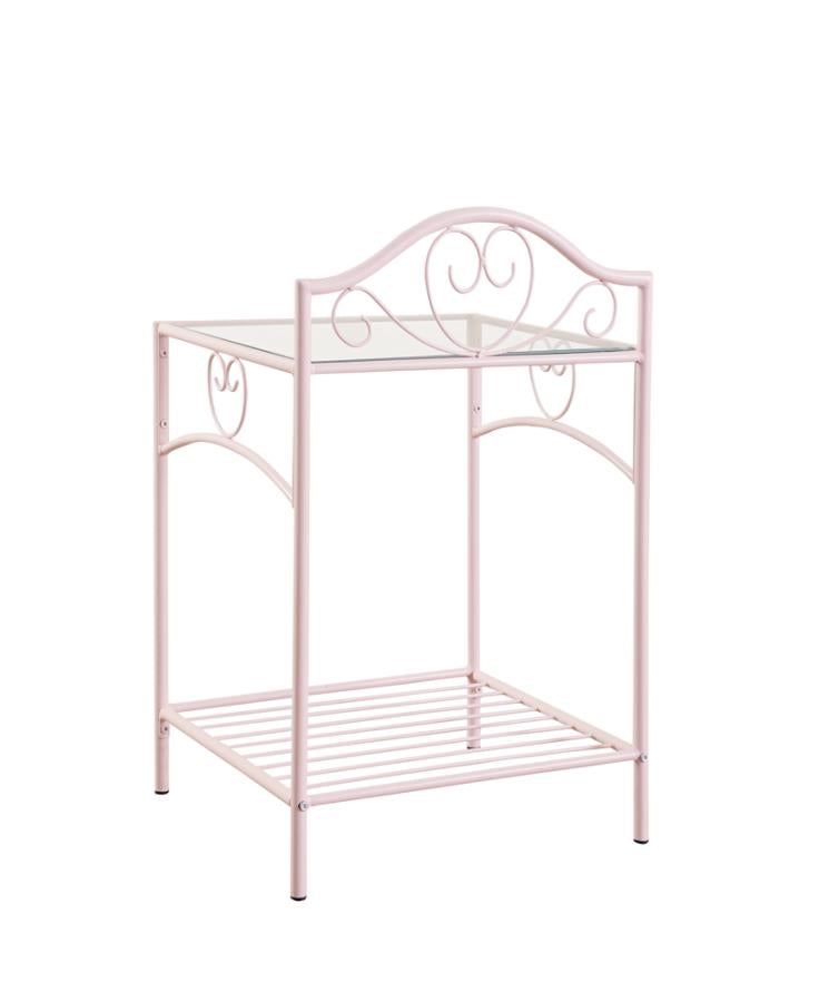 Massi 1-Shelf Nightstand With Glass Top Powder Pink