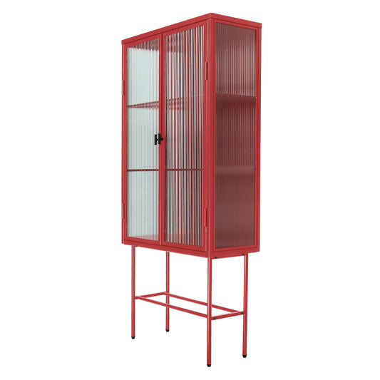 Red Tall Freestanding Display Cabinet