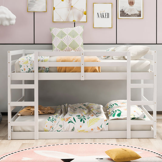 Full Over Full Bunk Bed with Ladder, White