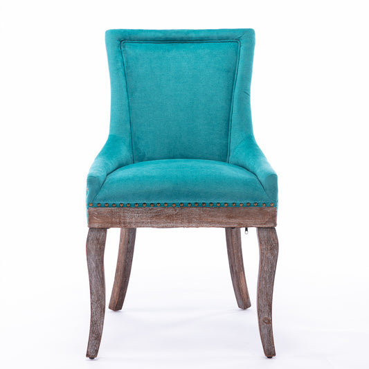 A&A Furniture Dining Chairs with Thickened Padded Seats & Weathered Legs Set of 2 - Blue