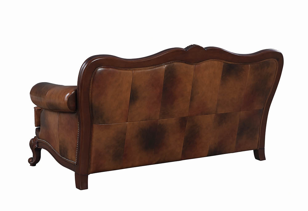 Marlo Traditional Tri-Tone Button Tufted Leather Sofa