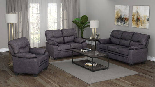 Meagan Upholstered Sofa Charcoal With Pillow Top Arms