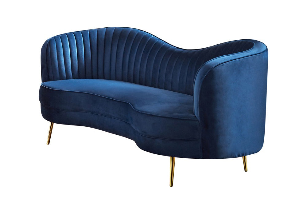 Sophia Modern Glam Sofa & Loveseat in Blue Velvet