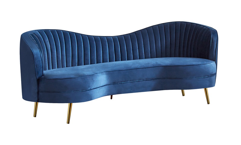 Sophia Modern Glam Sofa & Loveseat in Blue Velvet