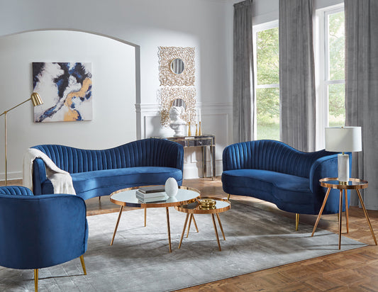 Sophia Modern Glam Sofa in Blue Velvet