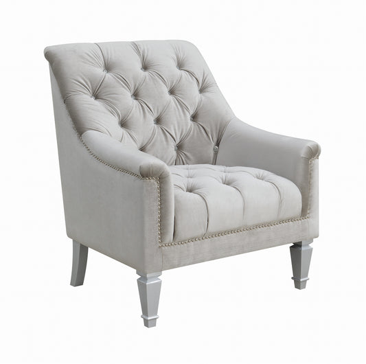 Avonlea II Grey Velvet Chair w- Rhinestone Tufting