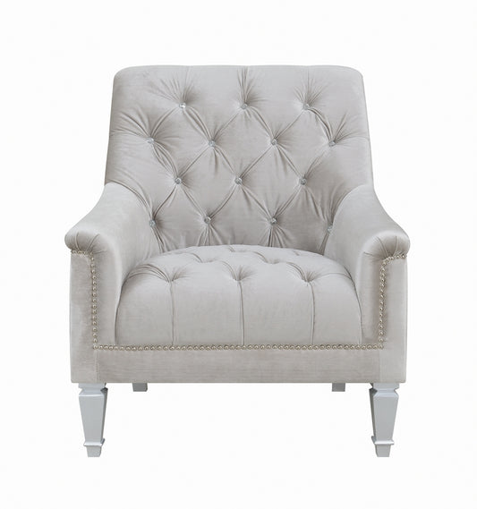 Avonlea II Grey Velvet Chair w- Rhinestone Tufting