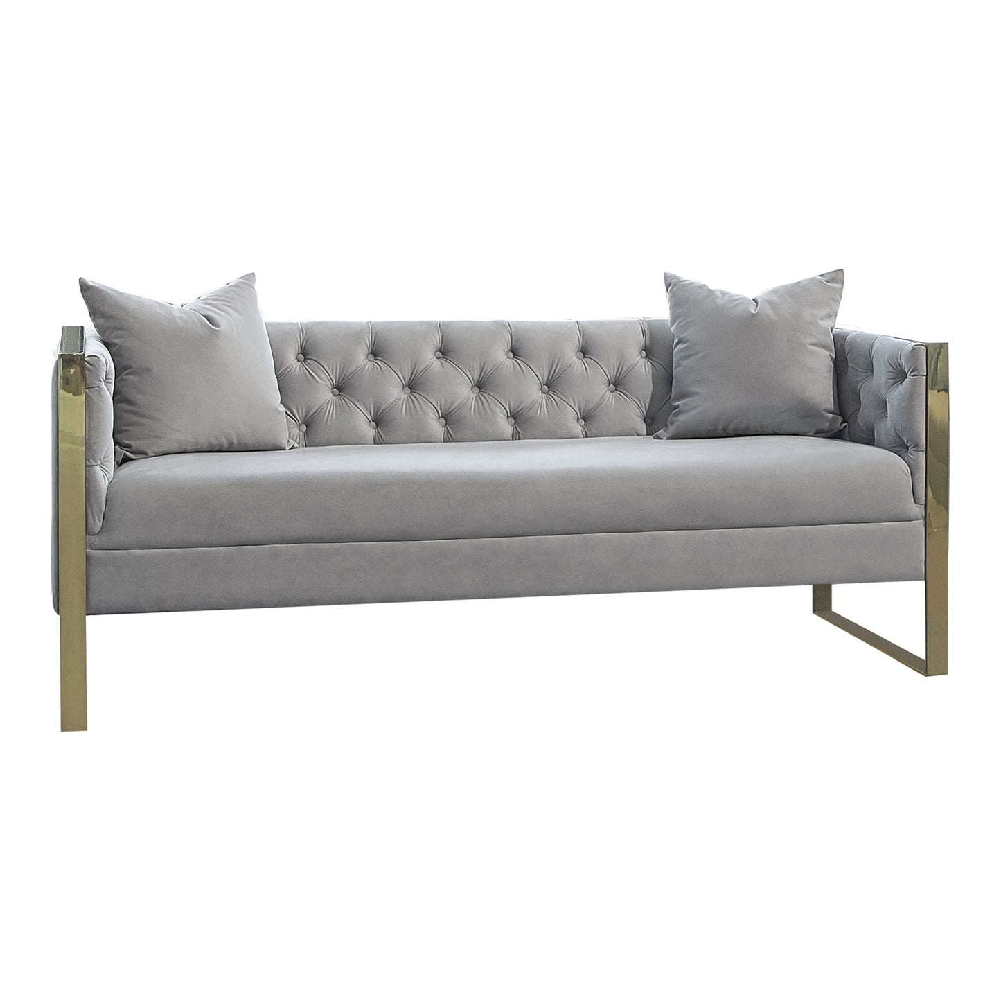 Eastbrook Glam Style Sofa in Light Grey Velvet with Gold Base