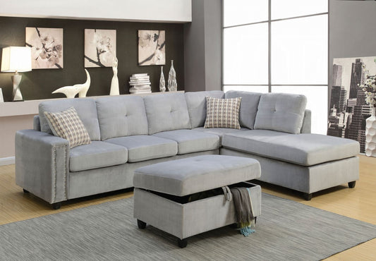 ACME Belville Sectional Sofa w-Pillows Reversible - 52710 - Gray Velvet