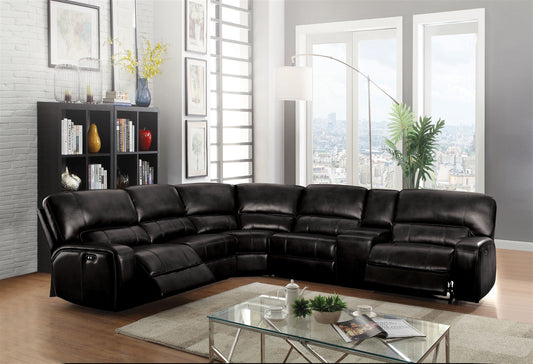 ACME Saul Sectional Sofa Power Motion-USB Dock - 54150 - Black Leather-Aire