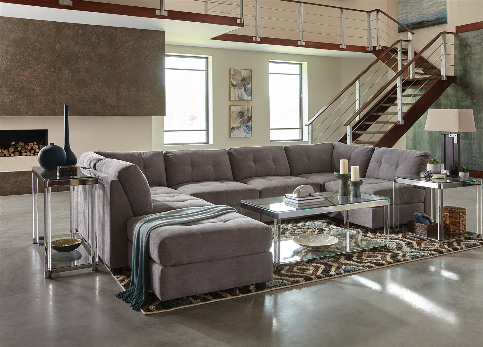 Claude 7 Piece Modular Sectional Sofa in Grey Padded Microfiber Upholstery