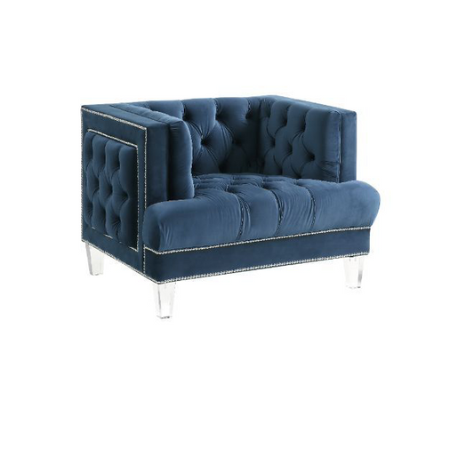 Ansario Blue Velvet Chair with Acrylic Legs