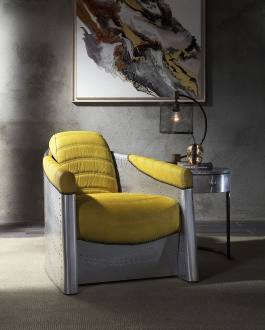Brancaster Accent Chair in Yellow Leather- ACME 59634
