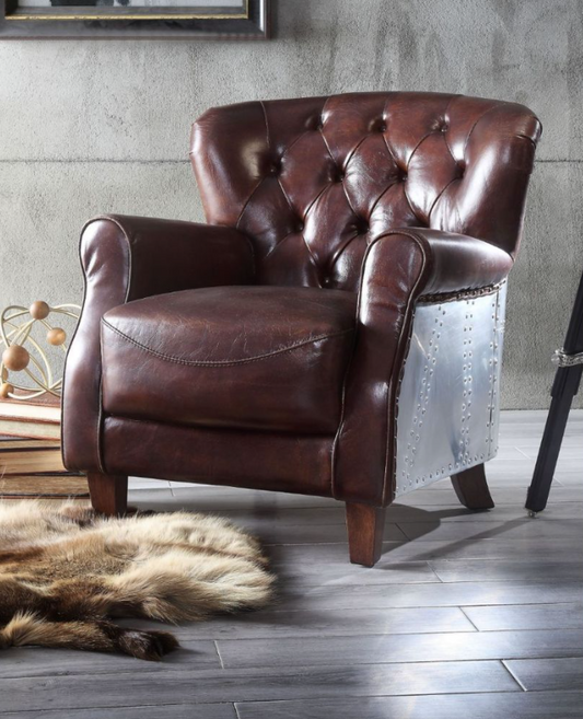 ACME Brancaster Club Chair - 59830 - Retro Brown Top Grain Leather & Aluminum