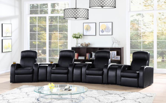 Harrison 7 Piece Black Top Grain Leather Theater Seating
