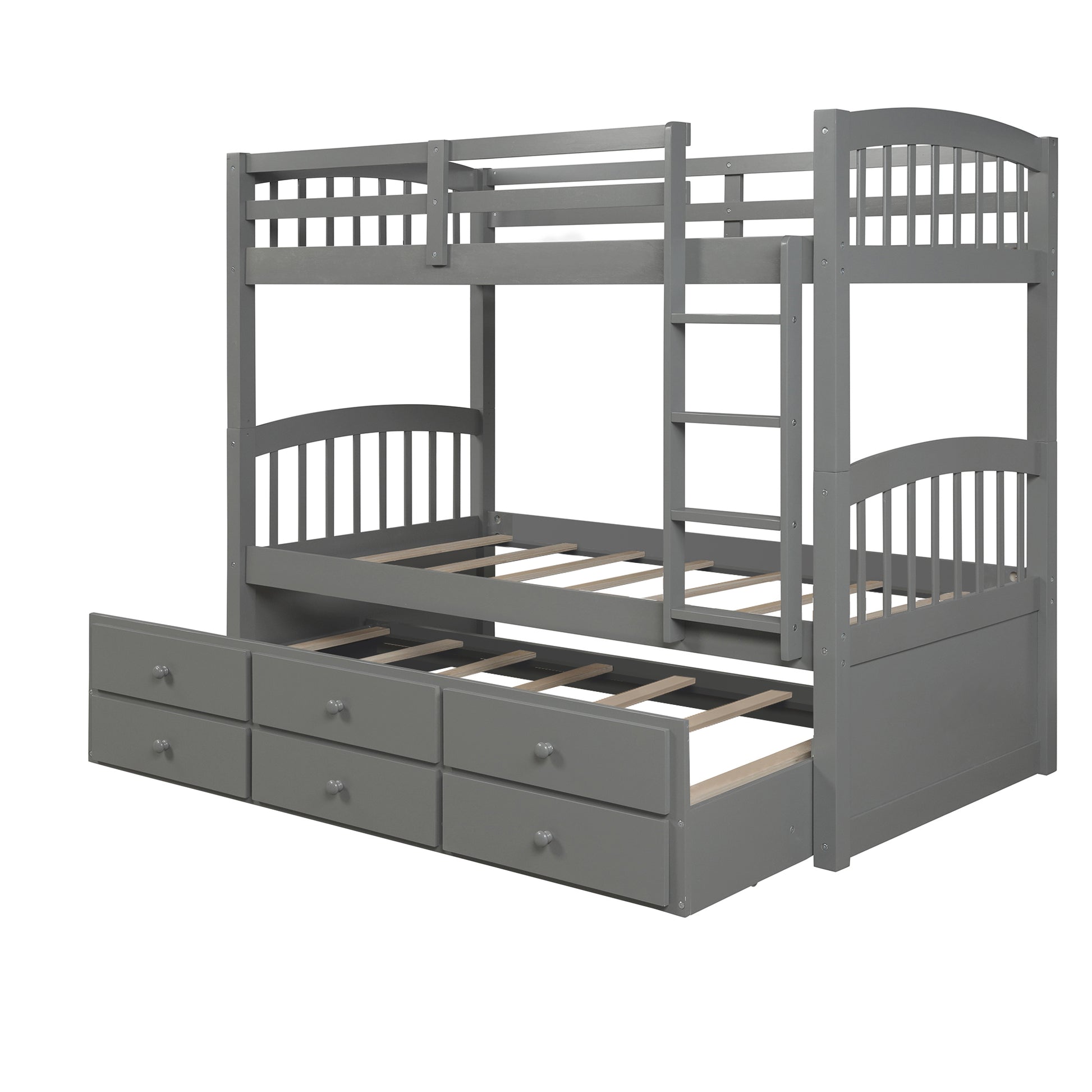 Lucky Twin Bunk Bed with Trundle & Storage - Gray