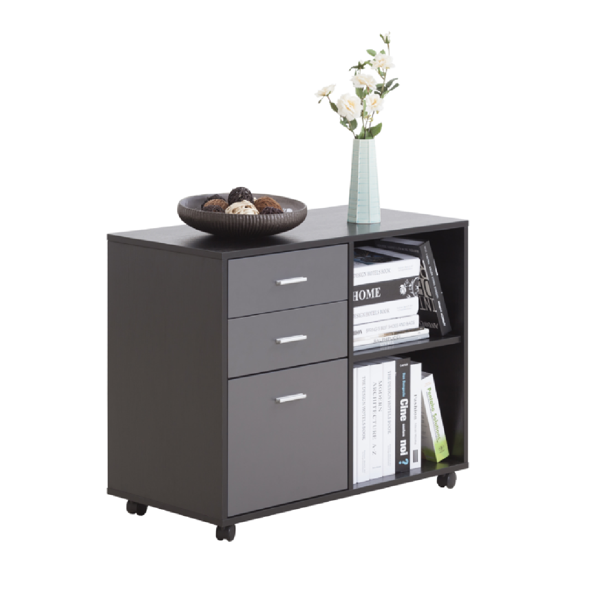 File Cabinet with 3 Drawer Mobile Lateral Filing Cabinet/Storage Cabinet for Home Office Black & Dark Grey