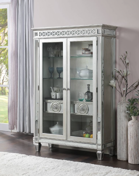 Acme Furniture Varian Curio Cabinet Antique Platinum & Mirror
