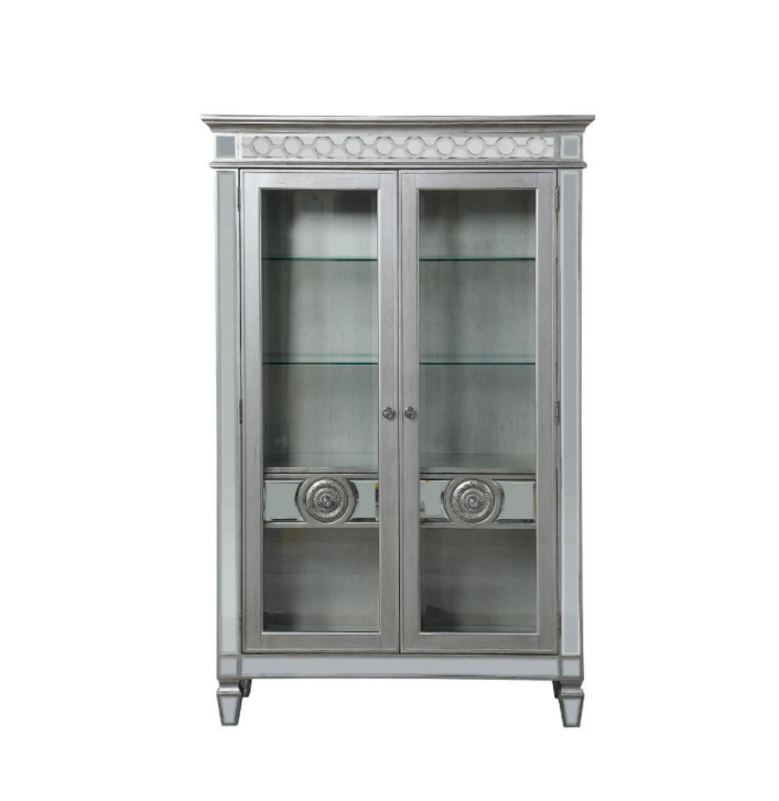Acme Furniture Varian Curio Cabinet Antique Platinum & Mirror
