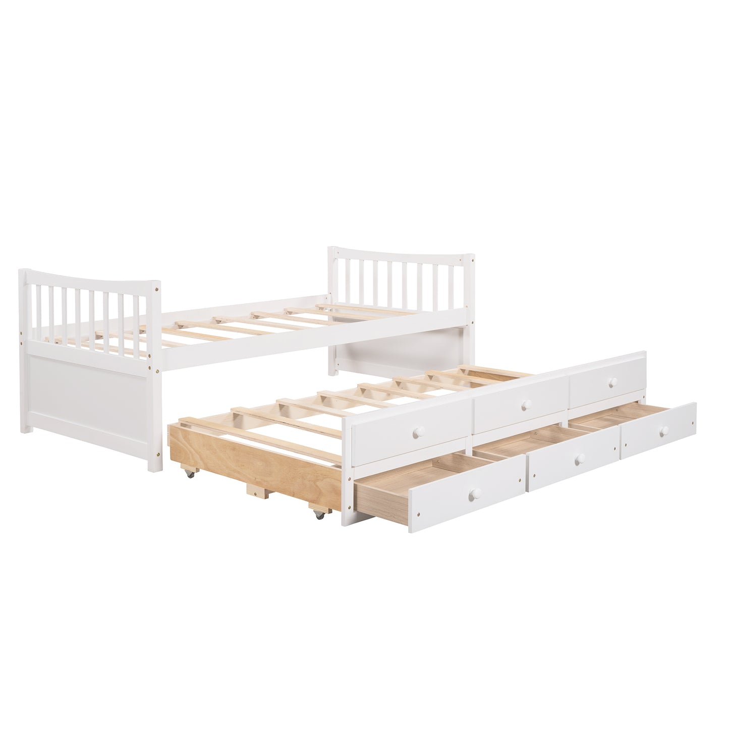 Homey Life Twin Daybed with Trundle & Storage - White
