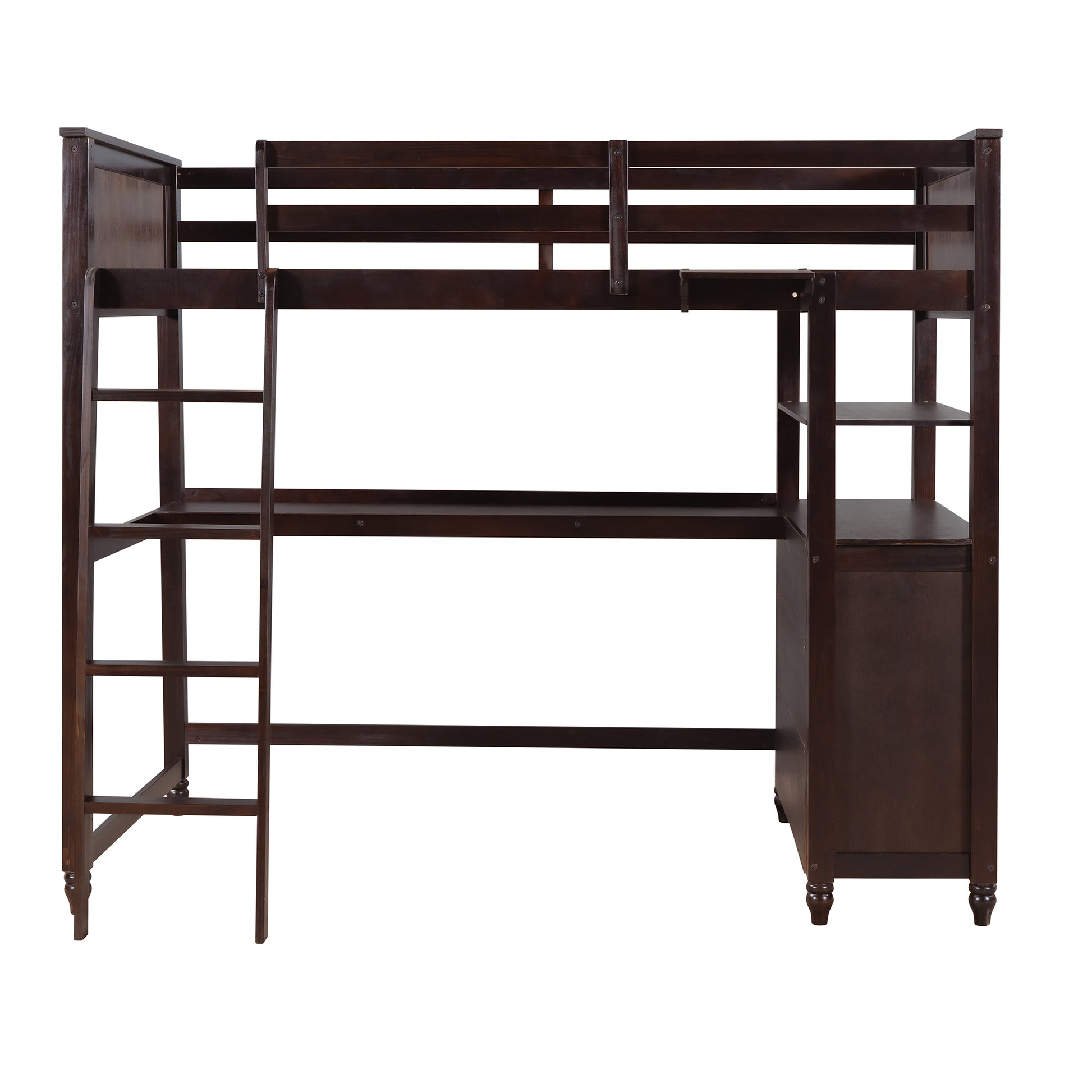 Twin Size Loft Bed with Drawers and Desk - Espresso