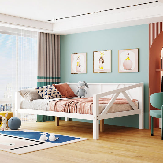 Homey Life Full size Daybed, Wood Slat Support, White