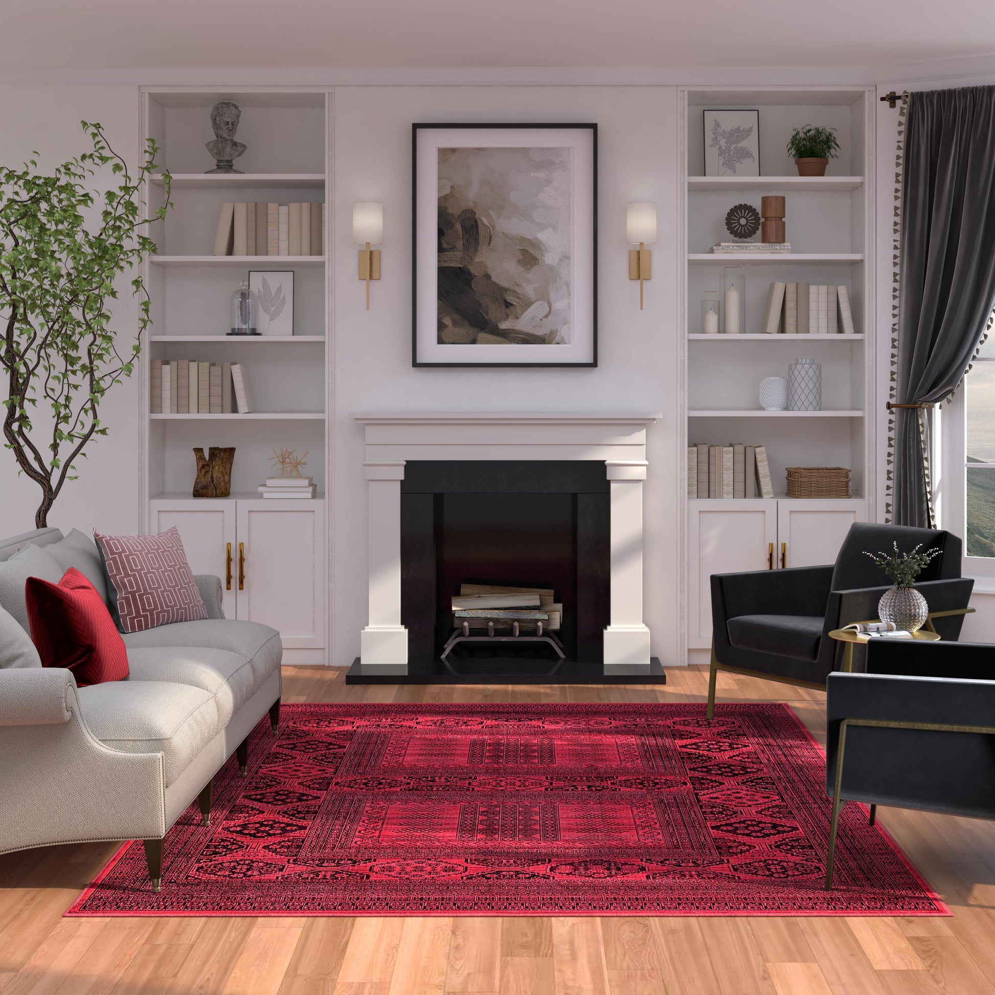 Alastair Red and Black Viscose Area Rug