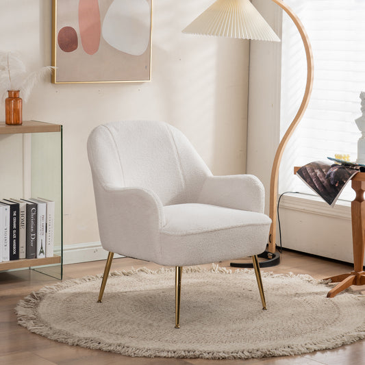 Modern Soft White Teddy fabric Ivory Ergonomics Accent Chair