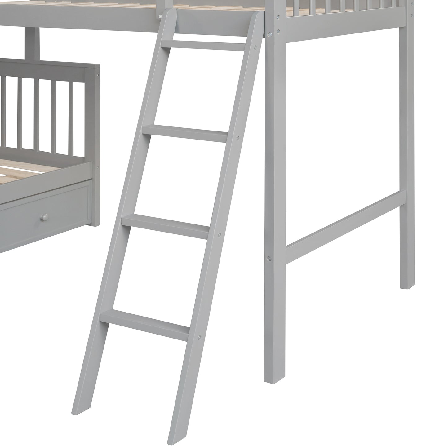 Twin over Full L-Shaped Bunk Bed With 3 Drawers, Ladder and Staircase - Gray