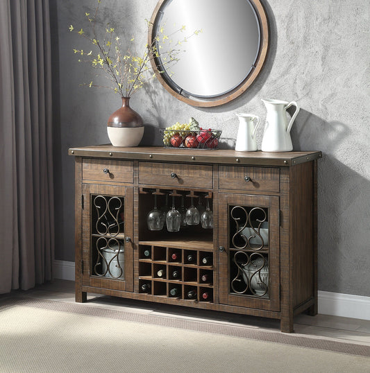 ACME Raphaela Server w/Cup Holder & Wine Rack in Weathered Cherry Finish DN00983