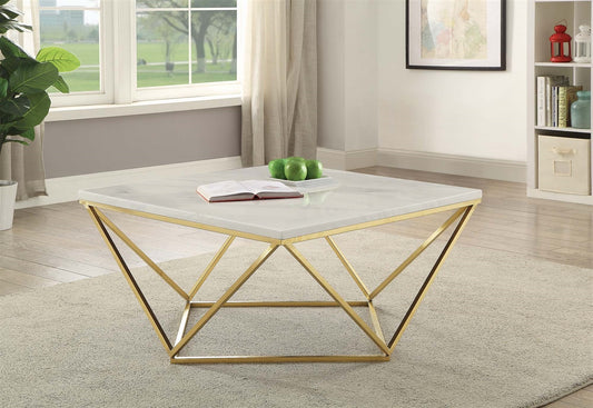 Milley Contemporary White Faux Marble & Brass Coffee Table