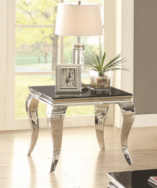 Marzan Black Tempered Glass & Chrome End Table