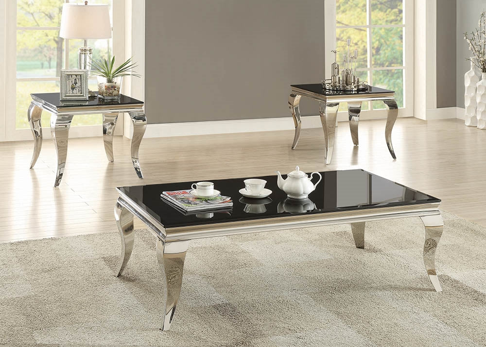 Marzan Black Tempered Glass & Chrome End Table