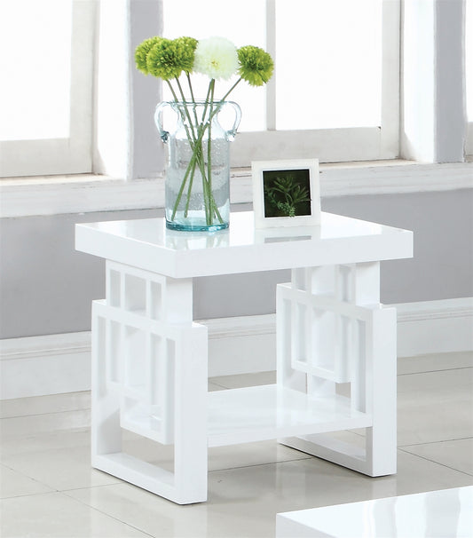 Window Pane Design Glossy White End Table