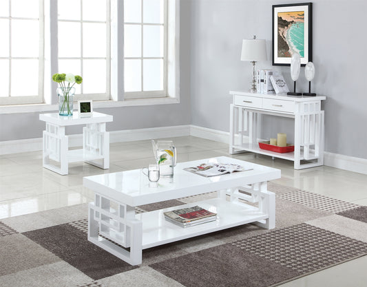 Window Pane Design Glossy White Coffee Table