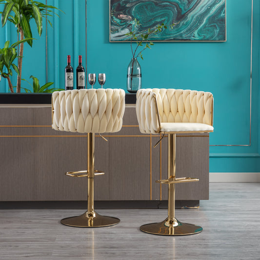 WeeHaa Modern Ivory Velvet Adjustable Height Bar Stool Set of 2
