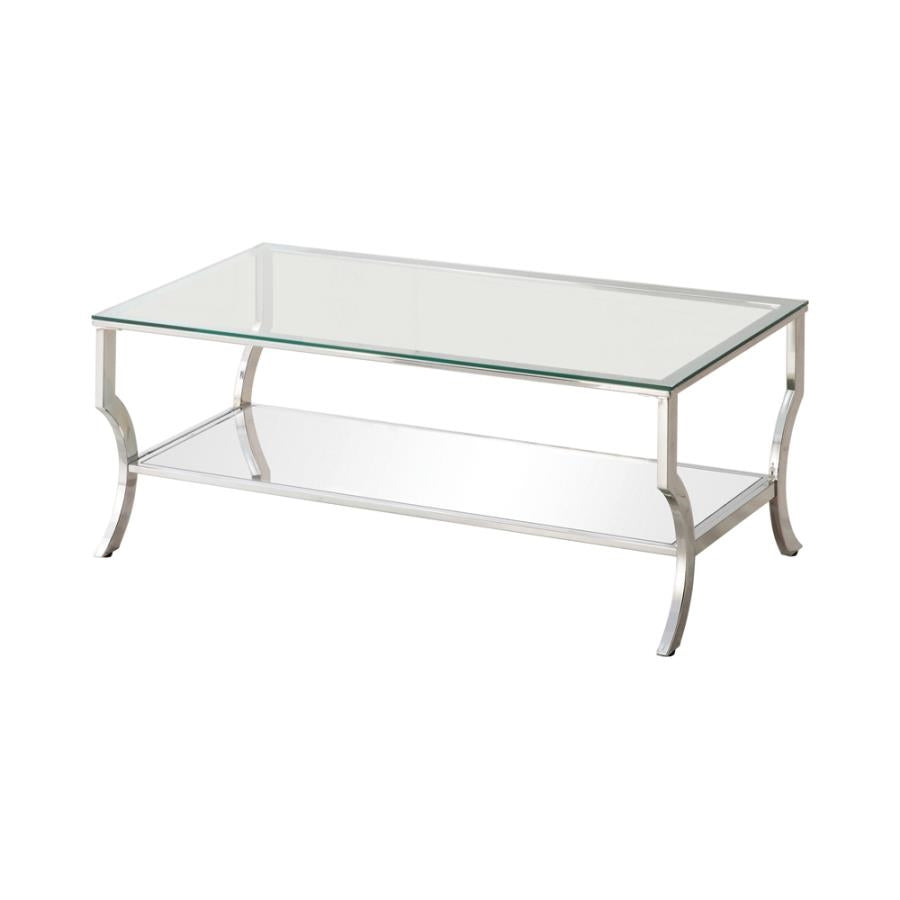 Rectangular Coffee Table With Mirrored Shelf Chrome