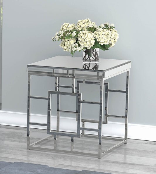 Abigail Modern Geometric End Table with Mirrored Top