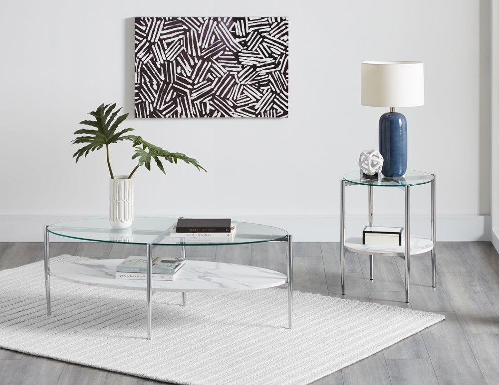 Modern Glam Coffee Table w- Faux Marble Shelf