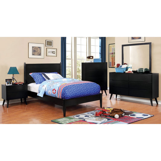 Lennart II Black Finish Mid-Century Modern Twin Platform Bed