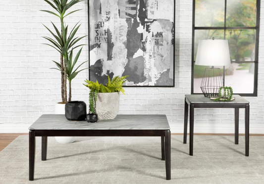 Mozzi Rectangular Coffee Table Faux Grey Marble and Black