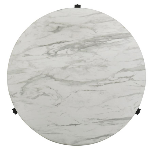 Round Coffee Table Faux White Marble and Black