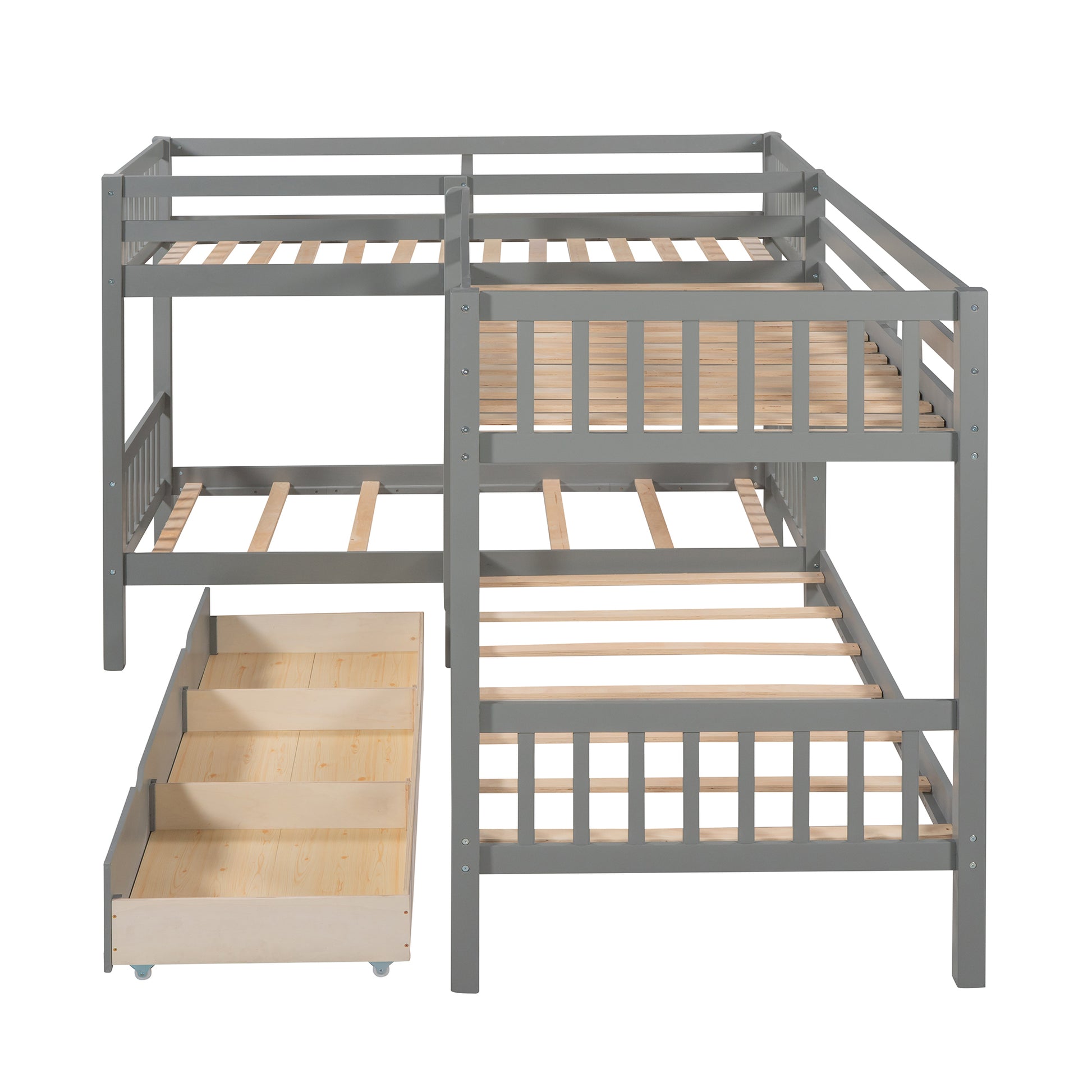 Twin L-Shaped Bunk bed with Drawers-Gray