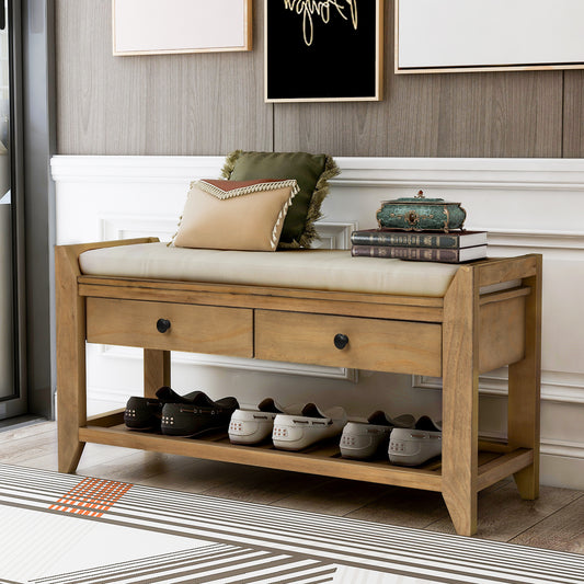 TREXM Entryway Storage Bench with Shoe Rack - Old Pine