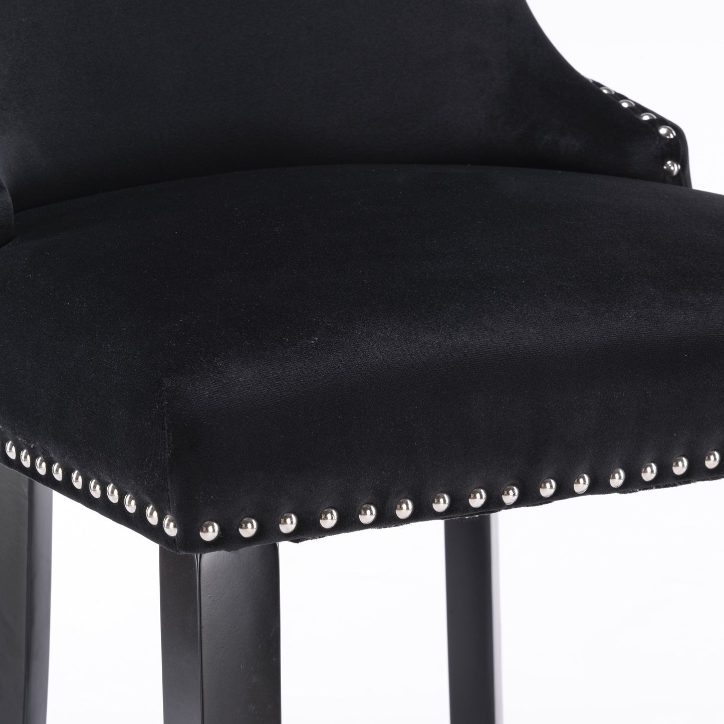 Contemporary Black Velvet Upholstered Wing-Back Counter Height with Button Tufted Decoration and Wooden Legs Set of 2