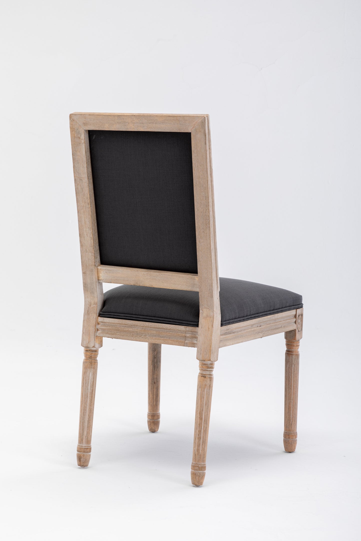 WeeHaa French Style Solid Wood Frame Antique Linen Fabric Square Back Dining Chair Set of 2