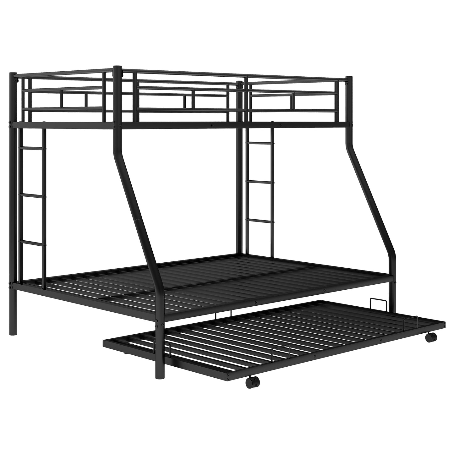 Twin over Full Metal Bunk Bed with Twin Trundle in Black