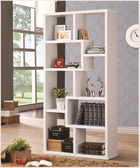 Marta Geometric Design 10-Shelf Bookcase in White